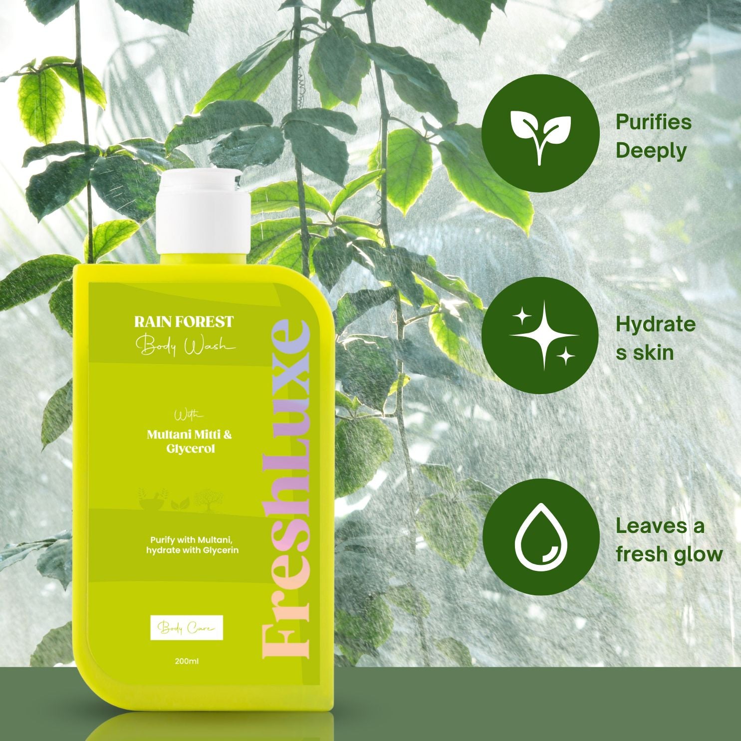 FreshLuxe Rain Forest Body Wash | Paraben & SLS Free | Rain Bath Scent