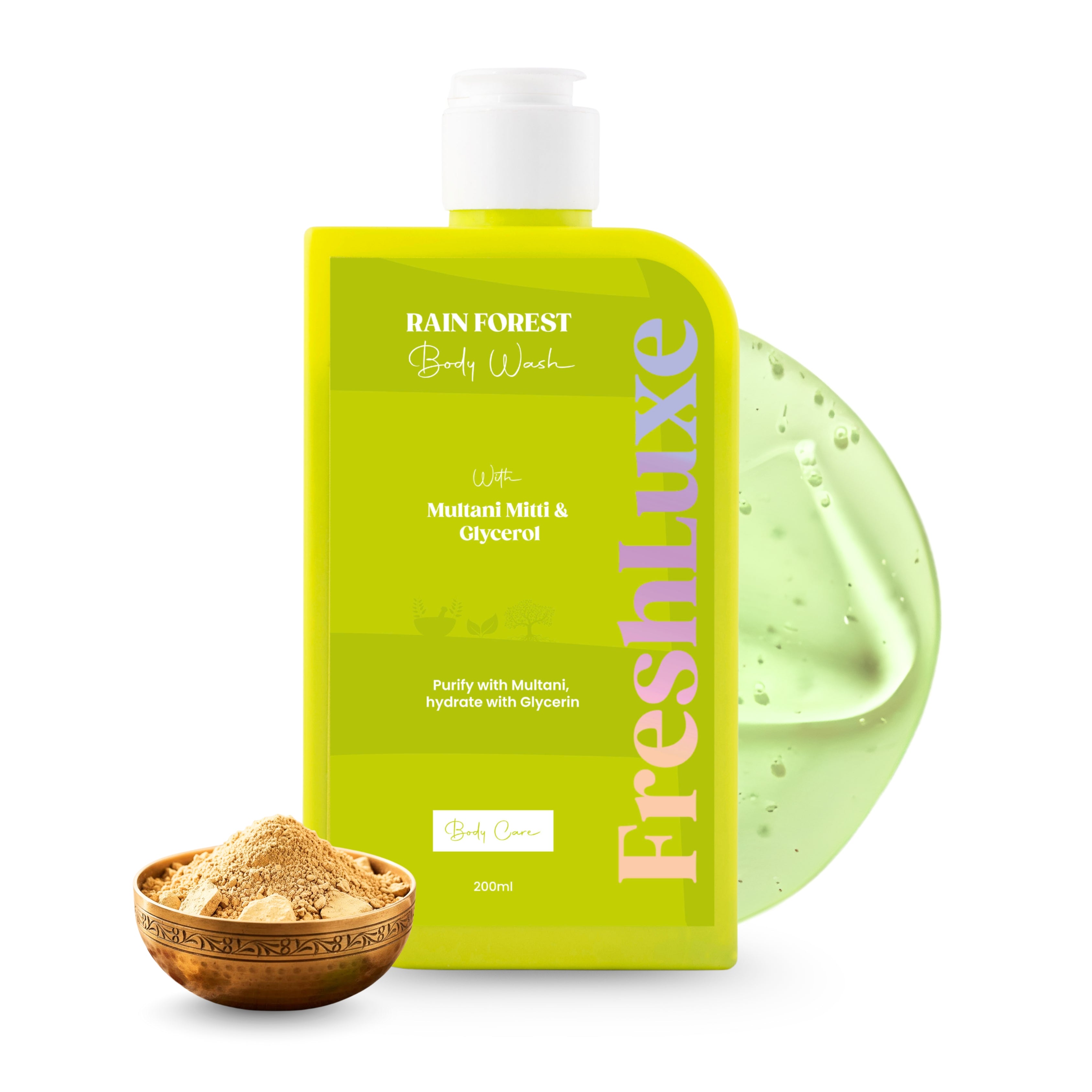 FreshLuxe Rain Forest Body Wash & Shower Gel | Infused with 1% Saligaurd PCG, Glycerol & Multani Mitti | Acne Control & Cleansing | Paraben & SLS Free | Rain Bath Scent