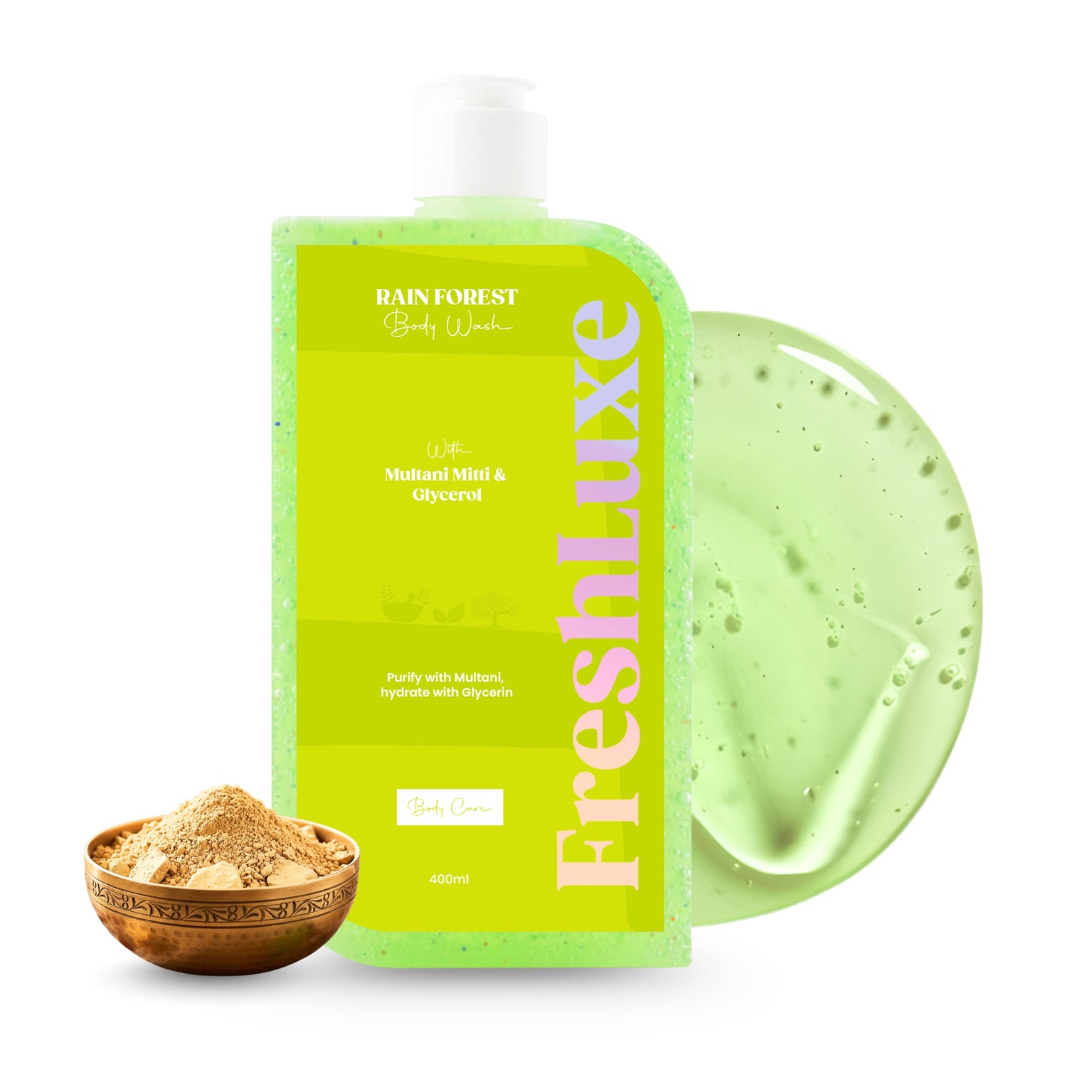 FreshLuxe Rain Forest Body Wash & Shower Gel | Infused with 1% Saligaurd PCG, Glycerol & Multani Mitti | Acne Control & Cleansing | Paraben & SLS Free | Rain Bath Scent