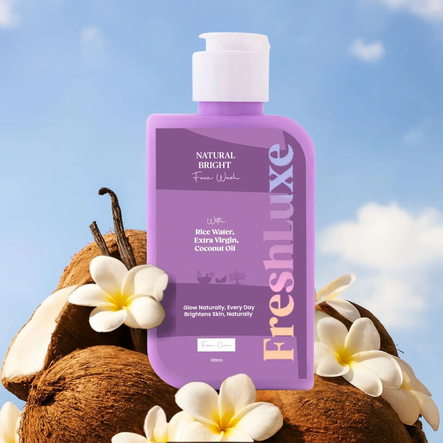 FreshLuxe Natural Bright Face Wash | For Cleansing & Brightening Glass Skin | Rice Water & Extra Virgin Coconut Oil | Men & Women Korean Skin Care