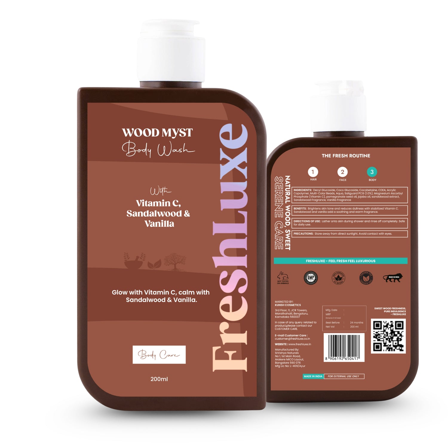 FreshLuxe Wood Myst Body Wash | Reduces Uneven Skin Tone & Dullness | Vanilla Scent