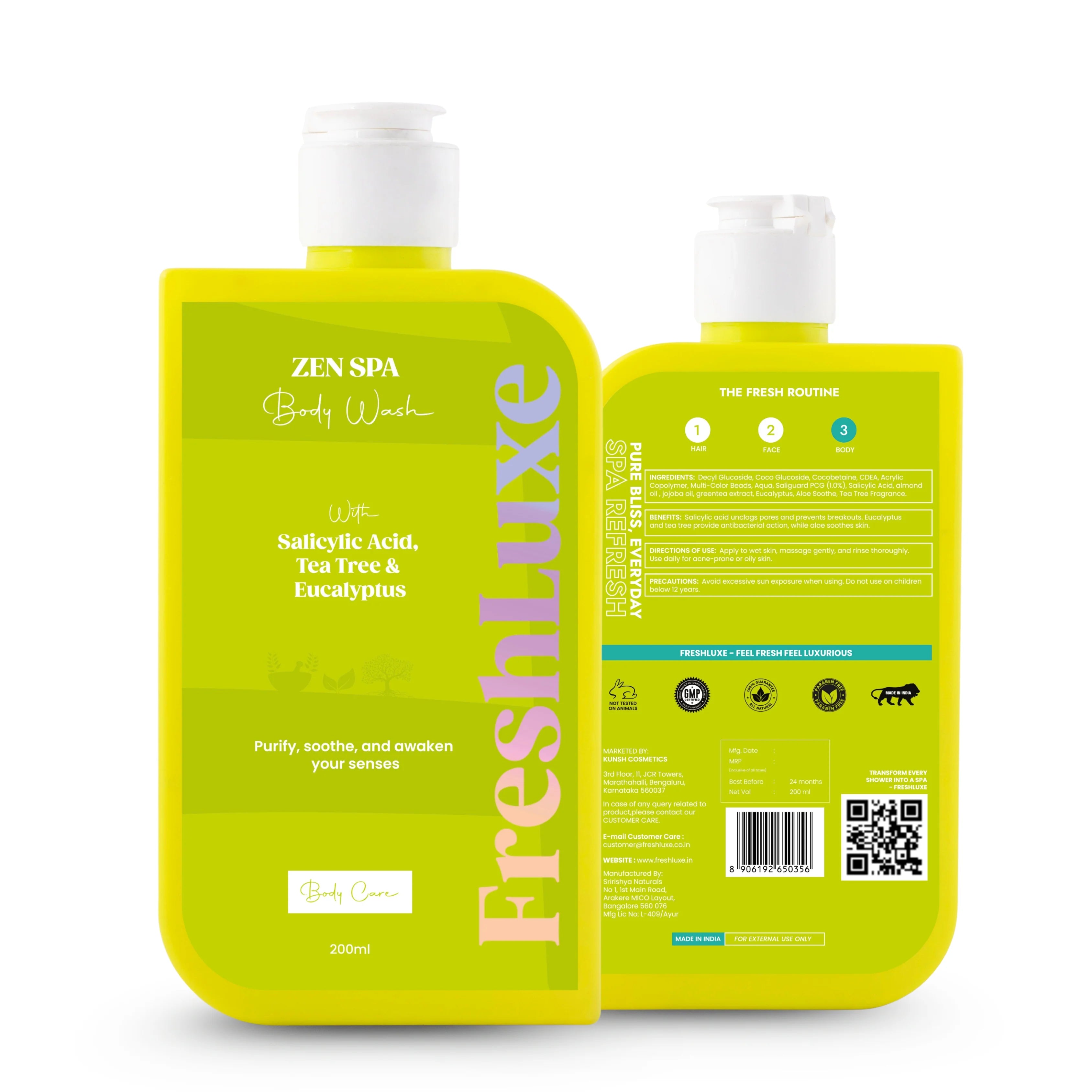 FreshLuxe Zen Spa Body Wash | Soothing & Anti-Bacterial | 200 ml | 400 ml