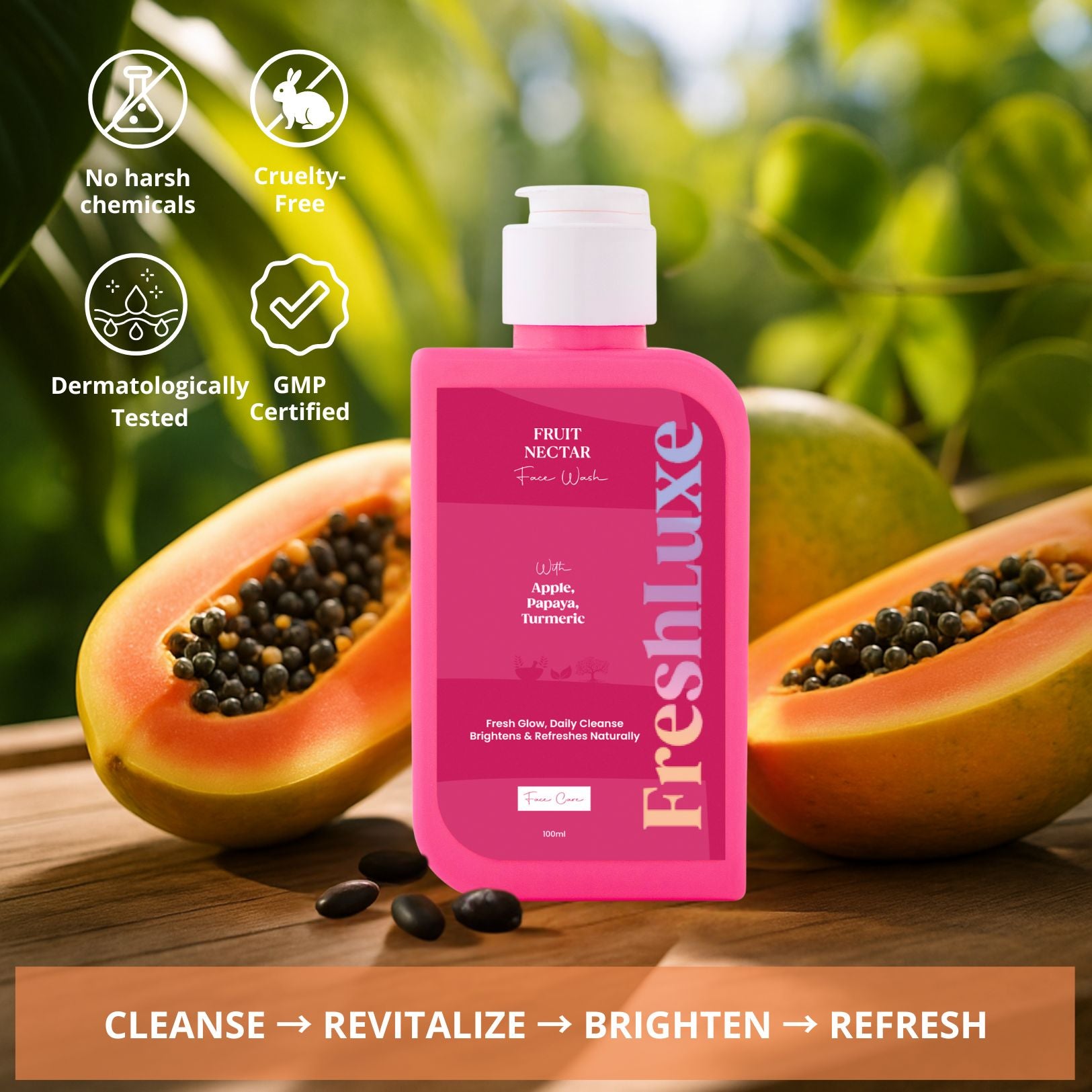 Fruit Nectar Facewash | Apple, Papaya & Turmeric | Brightening & Revitalizing- 100ml