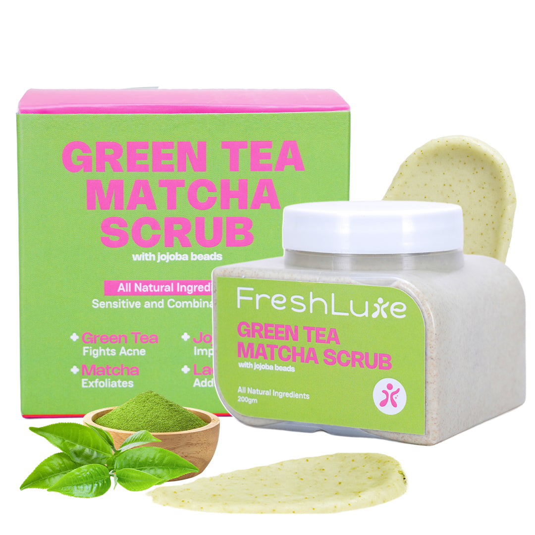 Green Tea Matcha Face & body Scrub | Vitamin C & Lactic Acid for Detan, Uneven Skin Tone & Skin Purification | 200gm