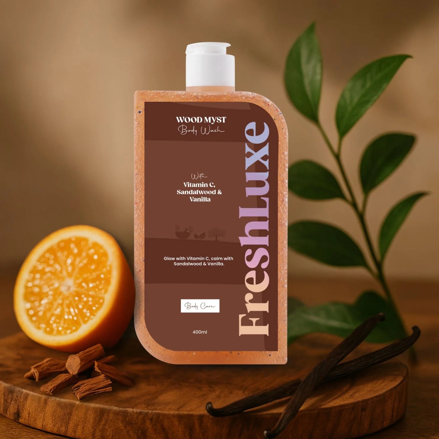 FreshLuxe Wood Myst Body Wash | Reduces Uneven Skin Tone & Dullness | Vanilla Scent | 200 ml | 400 ml