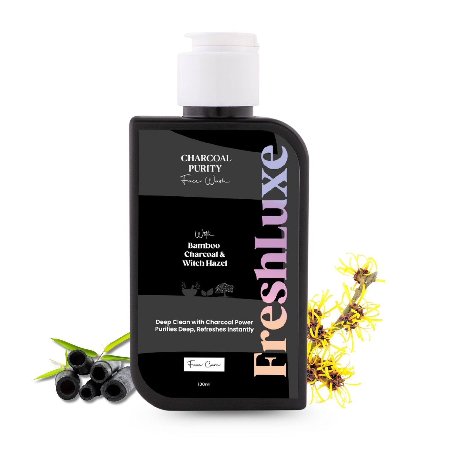 FreshLuxe Charcoal Purity Face Wash | Fights Acne, Pimples & Impurities | Bamboo Charcoal & Witch Hazel | Cleanser for Men & Women | All Skin Types