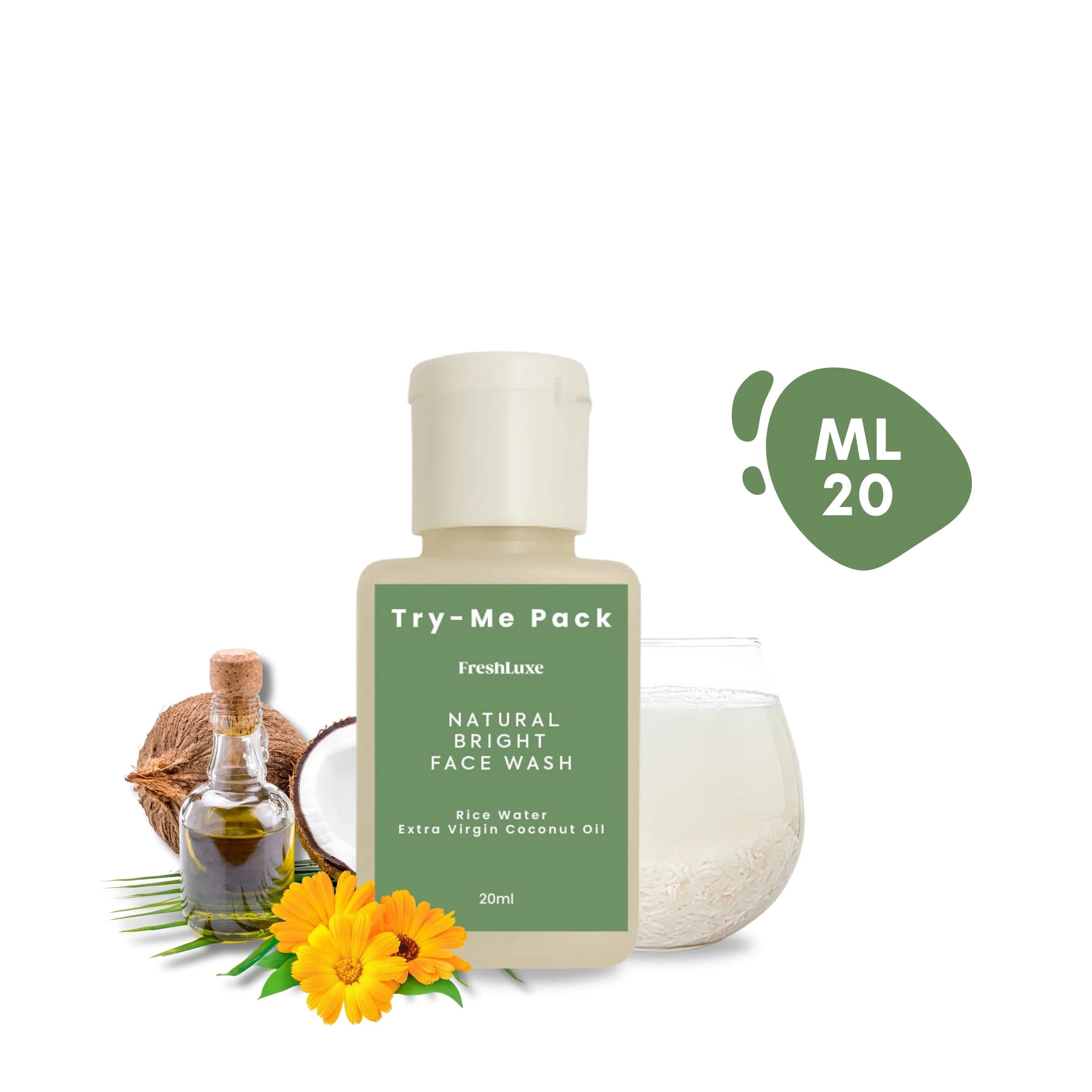 Natural Bright Facewash with Rice Water & Extra Virgin Coconut Oil | For Deep Cleansing & Naturally Bright Skin- 20ml