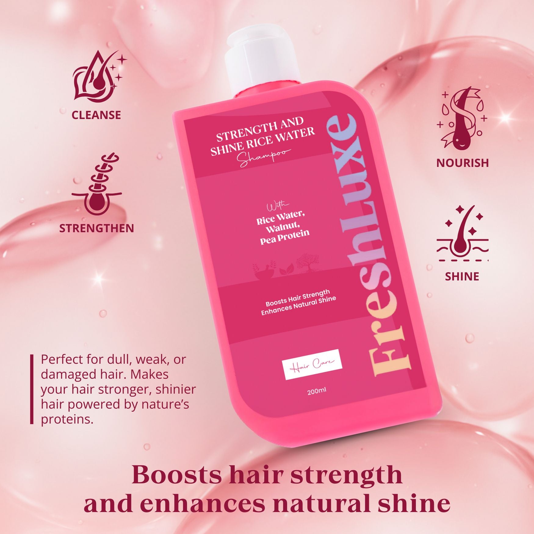 Strength & Shine Rice Water Shampoo with Walnut Oil & Pea Protein | For All Hair Types- 200ml