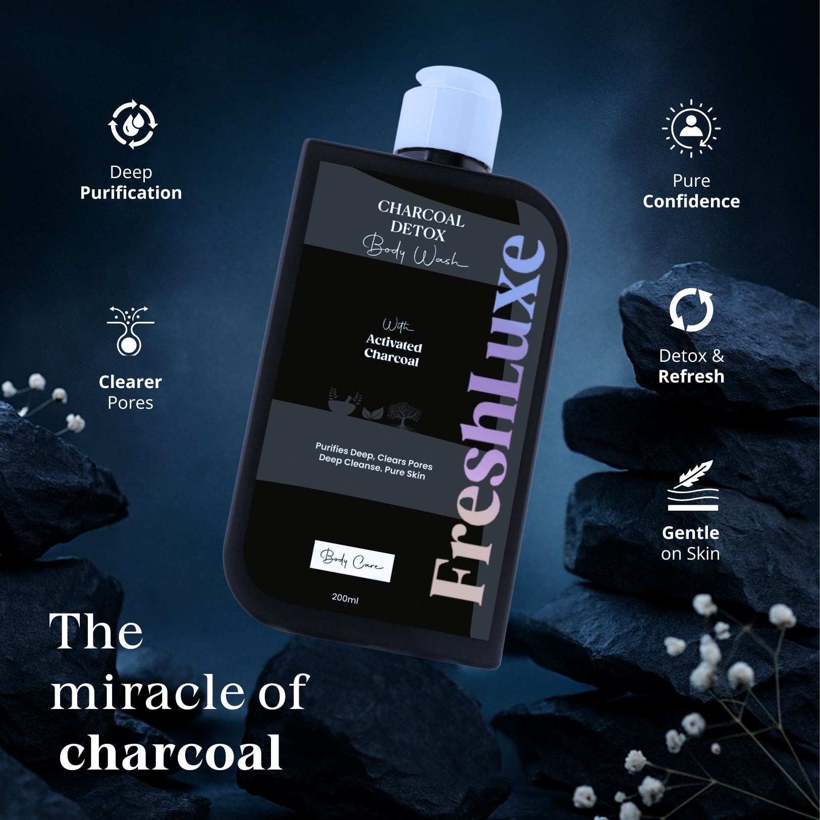 Deep Cleansing Charcoal Detox Bodywash with Aloe Vera- 200ml