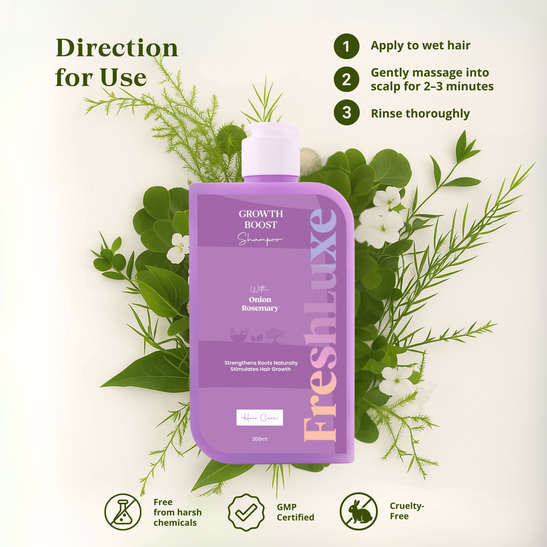 Growth Boost Shampoo with Rosemary & Onion | Strengthens Roots- 200ml