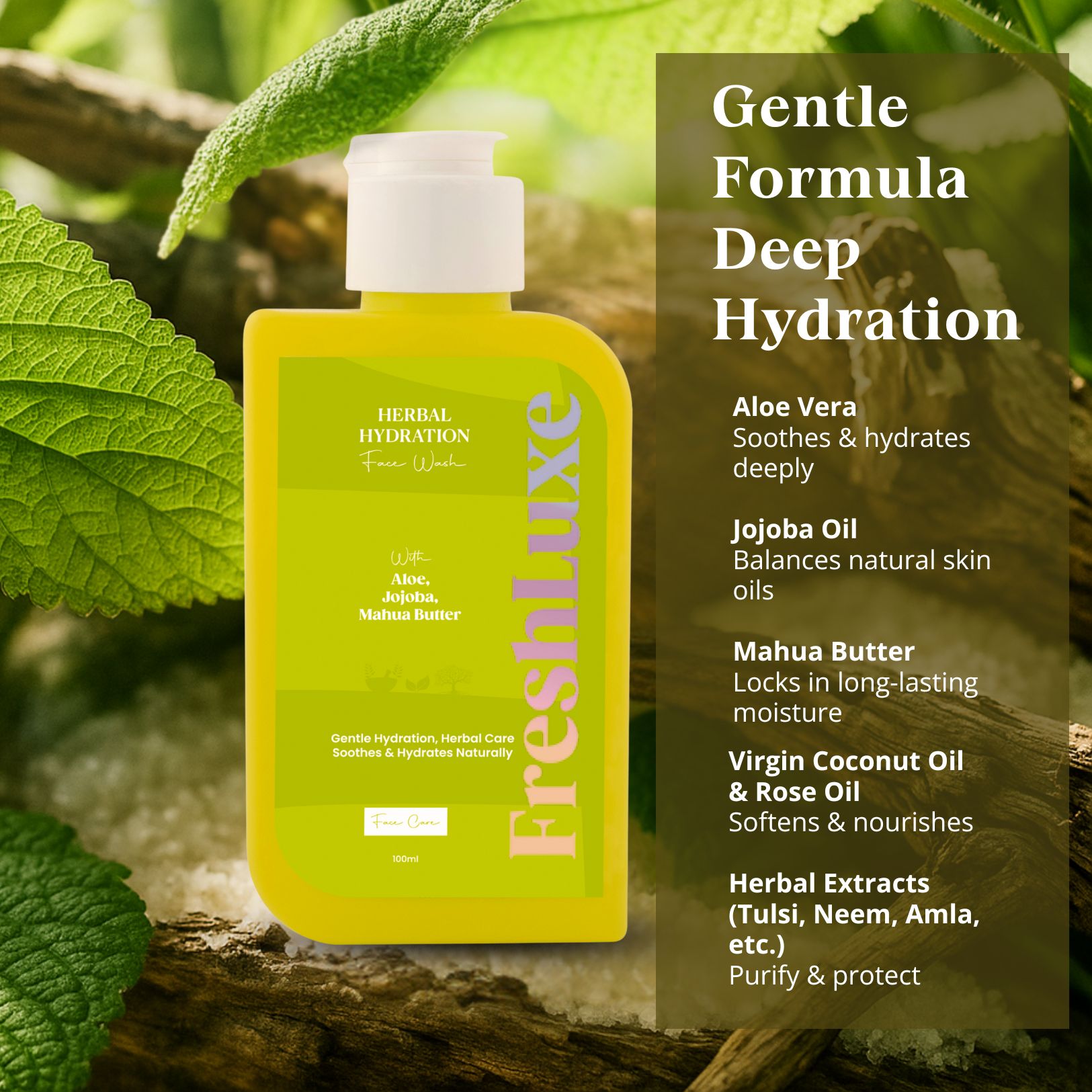 Herbal Hydration Facewash | Aloe Vera & Neem | Gentle Cleanse & Deep Moisture- 100ml