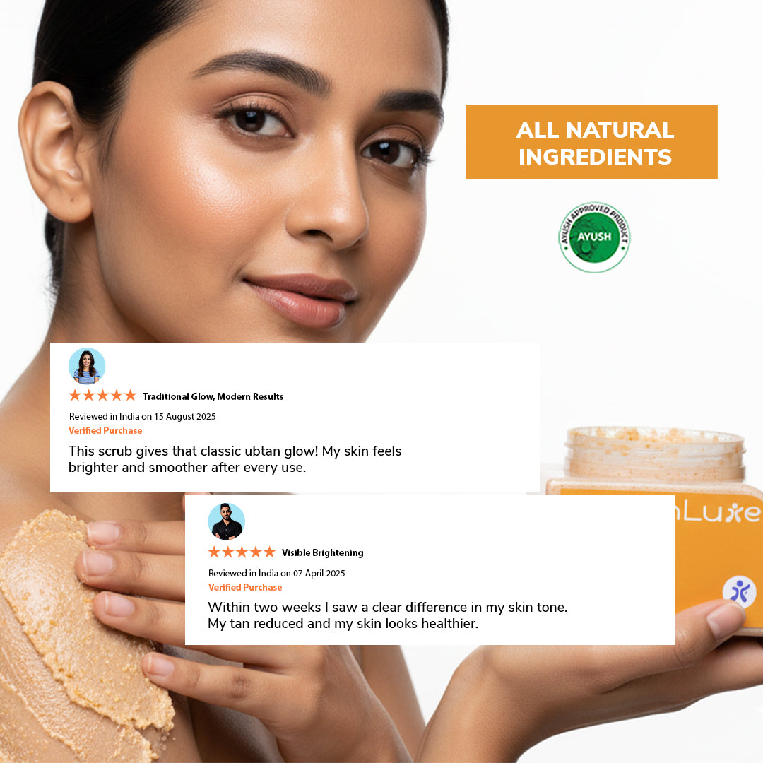 Traditional Ubtan Face & Body Scrub | Lactic Acid for Tanning, Dark Spots & Brightening | 200gm