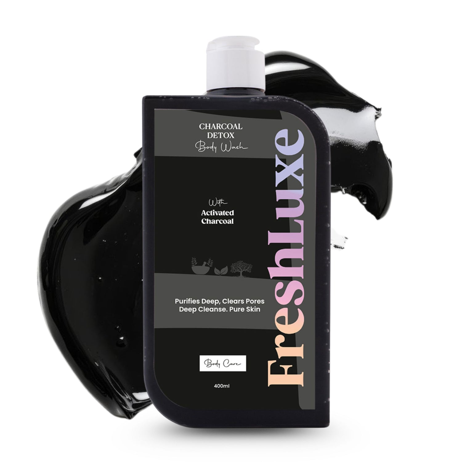 FreshLuxe Activated Charcoal Body Wash | Deep Cleansing & Acne Control with Aloe Vera | Detox Shower Gel