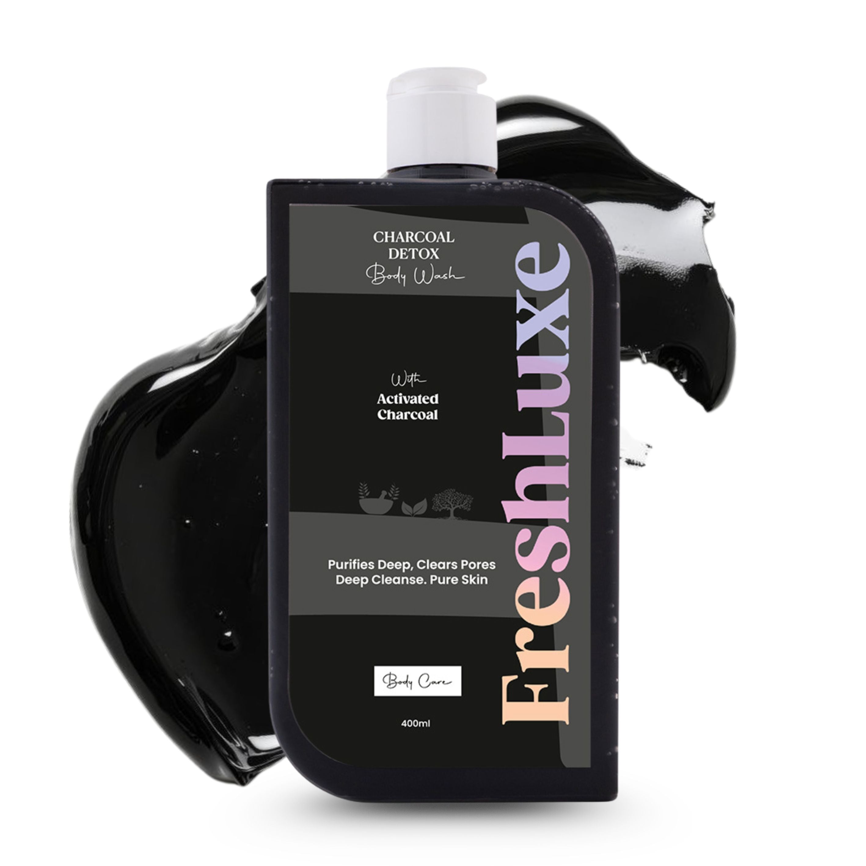 FreshLuxe Activated Charcoal Body Wash | Deep Cleansing & Acne Control with Aloe Vera | Detox Shower Gel