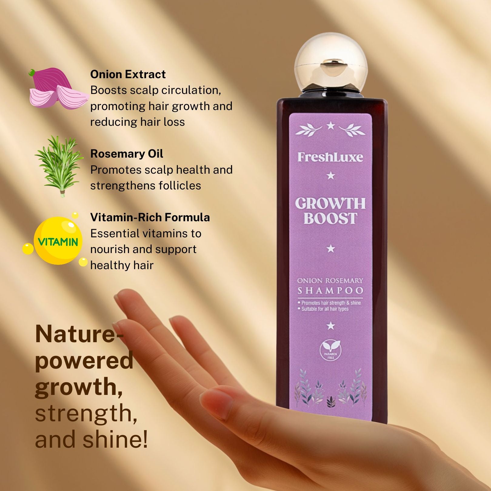 Growth Boost Shampoo with Rosemary & Onion | Strengthens Roots- 200ml