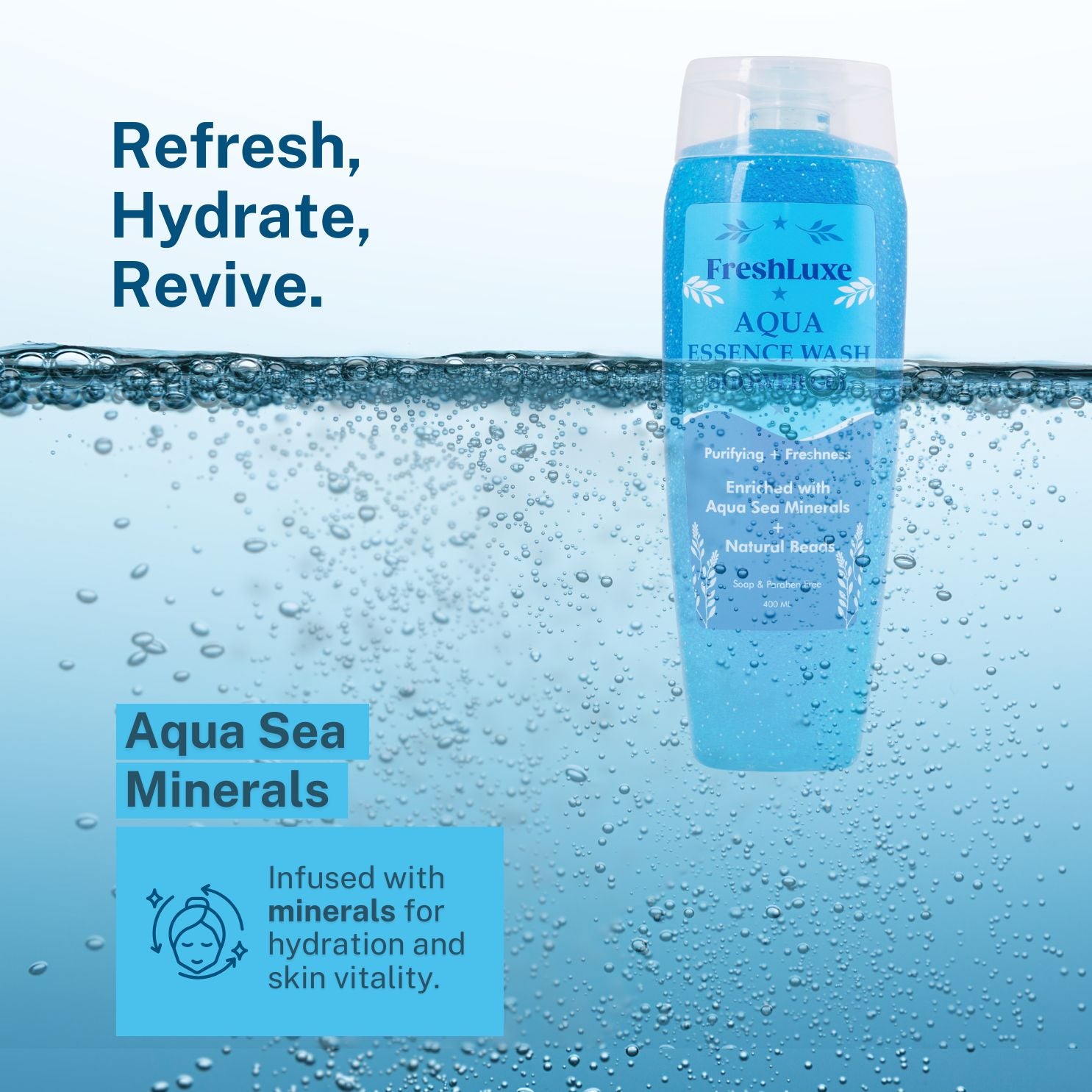 Aqua Essence Bodywash with Sea Salts & Scrub Beads | For Long-Lasting Freshness- 400ml