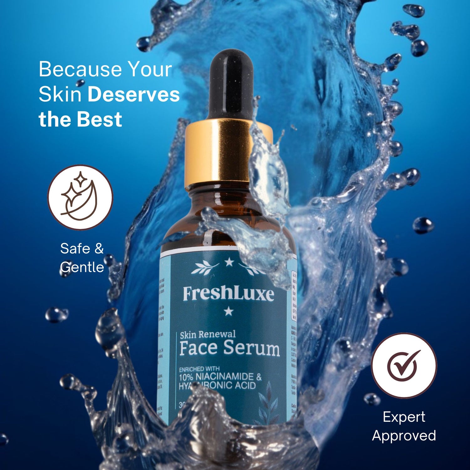 FreshLuxe Skin Renewal Face Serum | 10% Niacinamide & 1% Hyaluronic Acid | Hydrating & Brightening | Unisex | 30ml