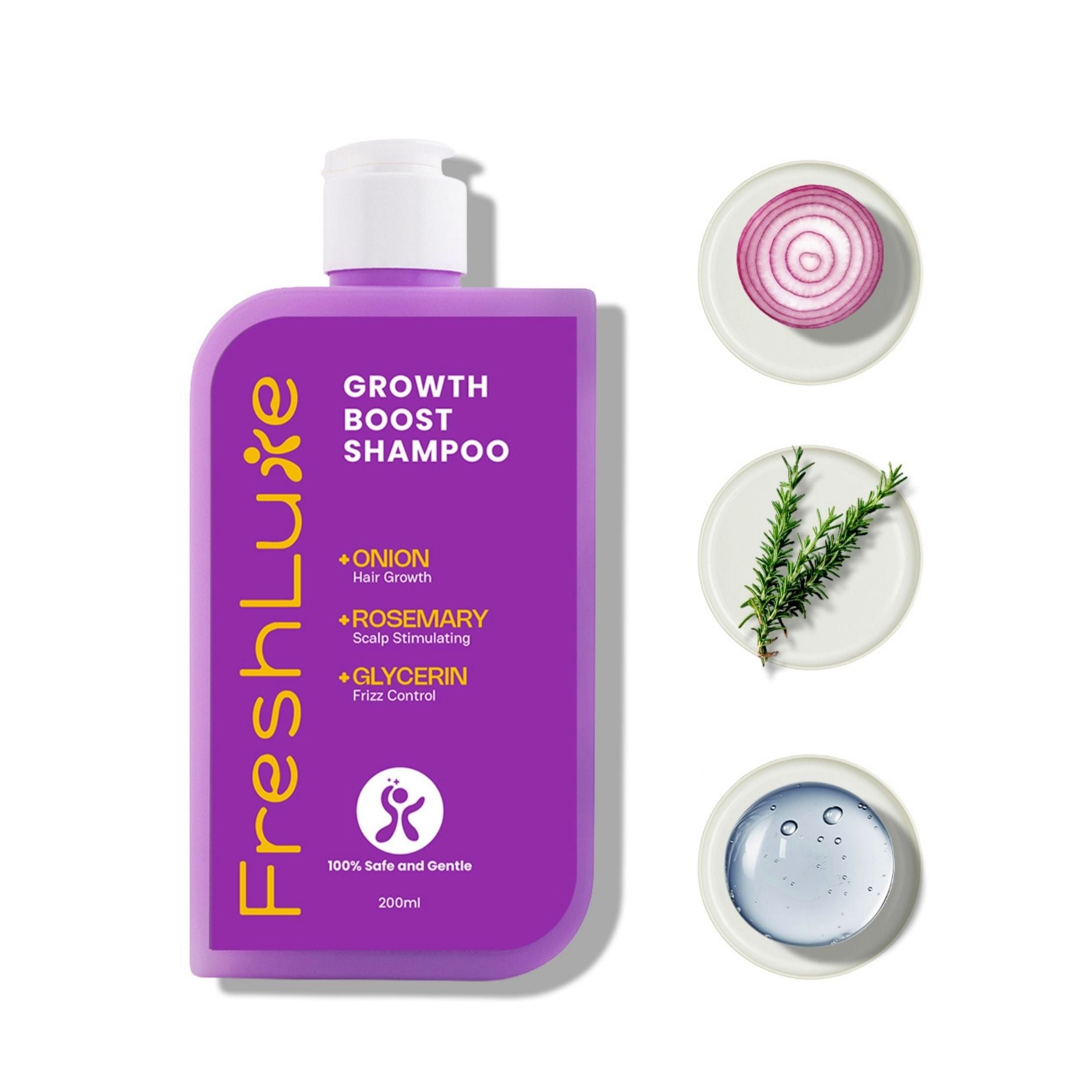 FreshLuxe Onion & Rosemary Growth Boost Shampoo for Strong, Shiny Hair | 200 ml