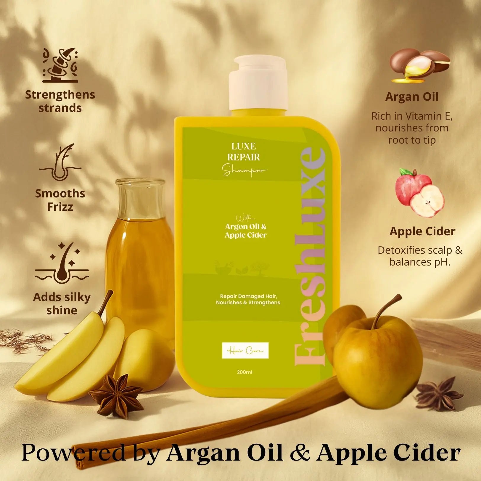 FreshLuxe Repair Shampoo | Damaged Bond Repair Cleanser | Moroccan Argan Oil & Apple Cider | Men & Women