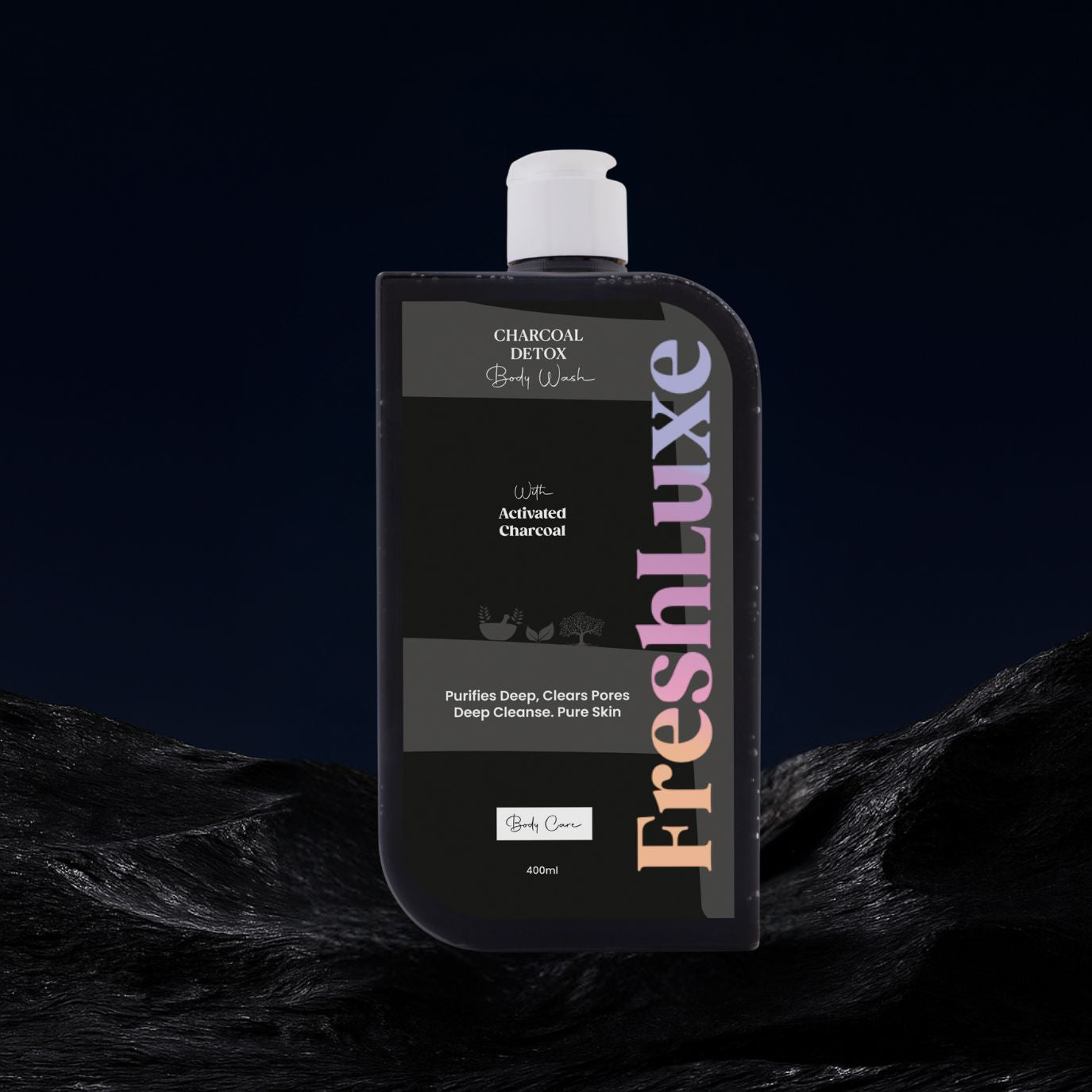 FreshLuxe Activated Charcoal Body Wash | Deep Cleansing & Acne Control with Aloe Vera | Detox Shower Gel