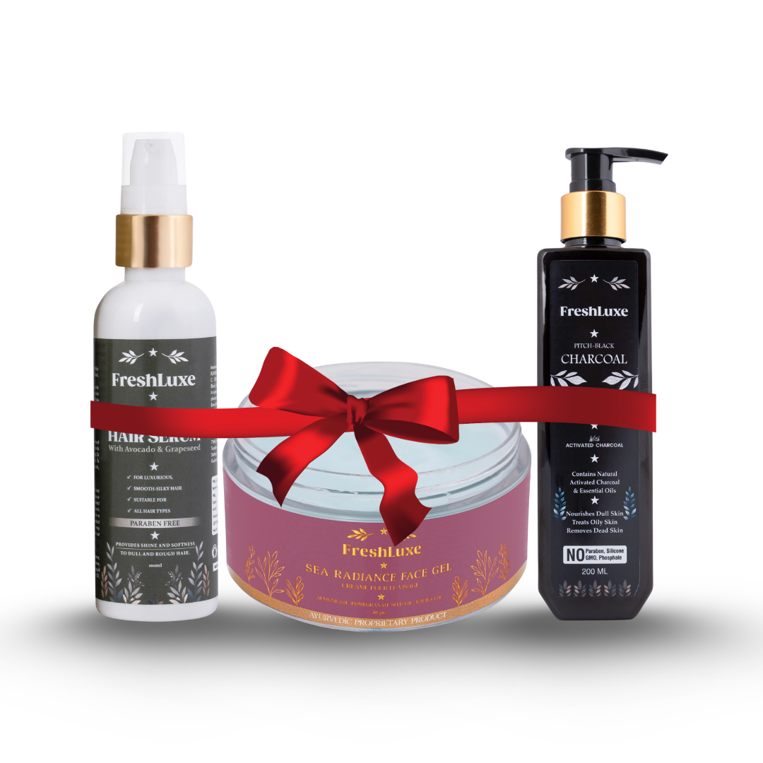 Grape Seed Hair Serum, Sea Radiance Face Gel Cream & Deep Cleansing Charcoal Detox Bodywash