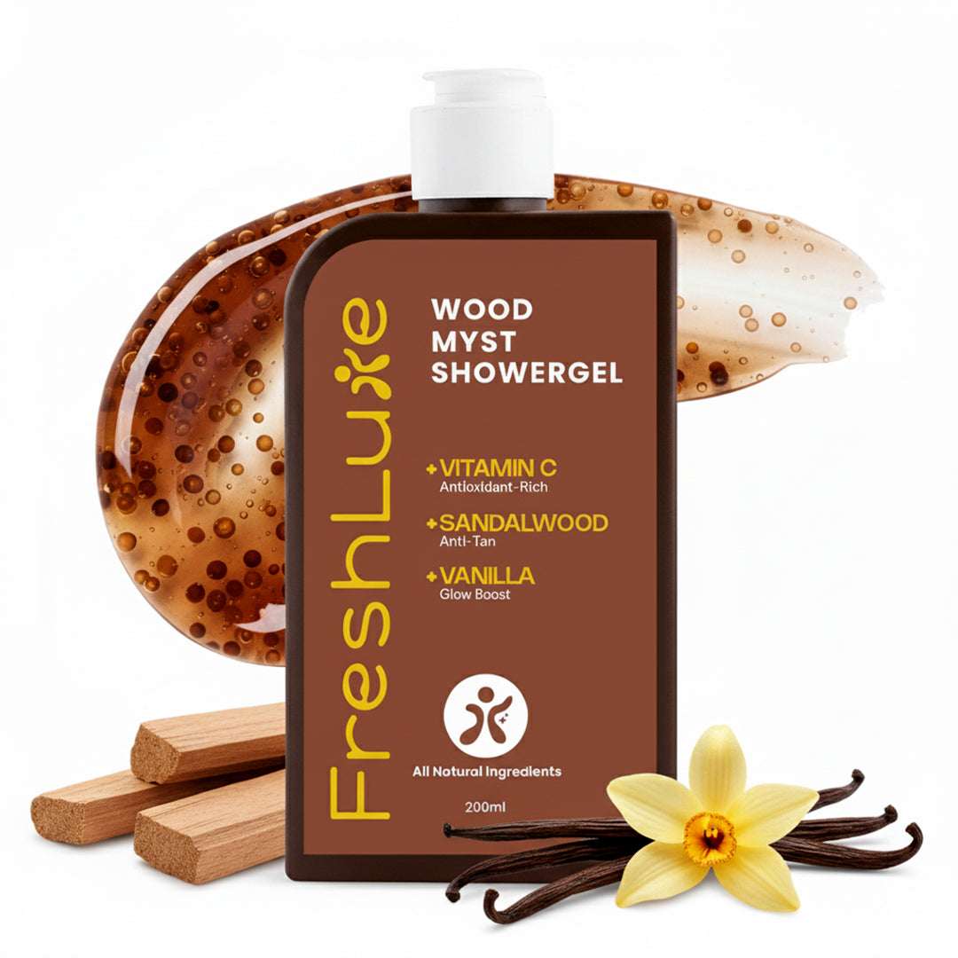 FreshLuxe Wood Myst Body Wash | Reduces Uneven Skin Tone & Dullness | Vanilla Scent | 200 ml | 400 ml