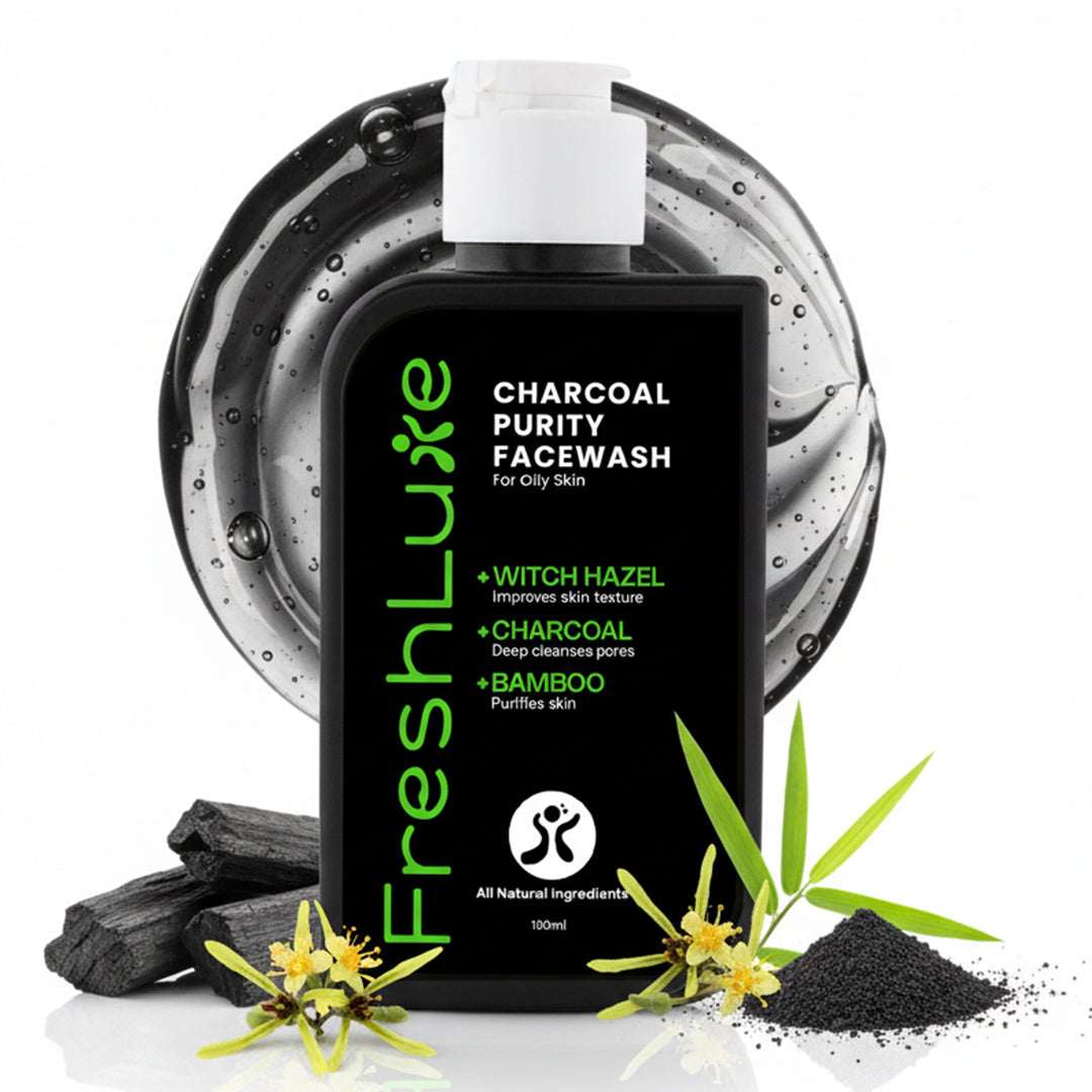 FreshLuxe Pollution Free Skin Combo | AYUSH-Approved | Charcoal, Vitamin C & Neem-Aloe Shampoo for clear and pollution-free skin.
