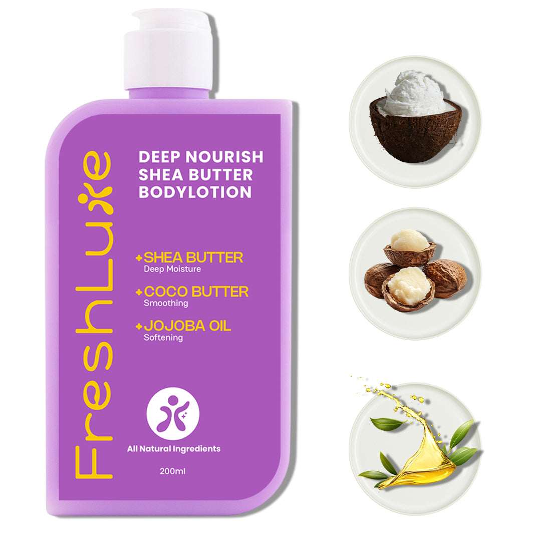 FreshLuxe Shea Butter Body Lotion | Deep Nourishment for Soft, Smooth & Hydrated Skin, 100ml | 200 ml