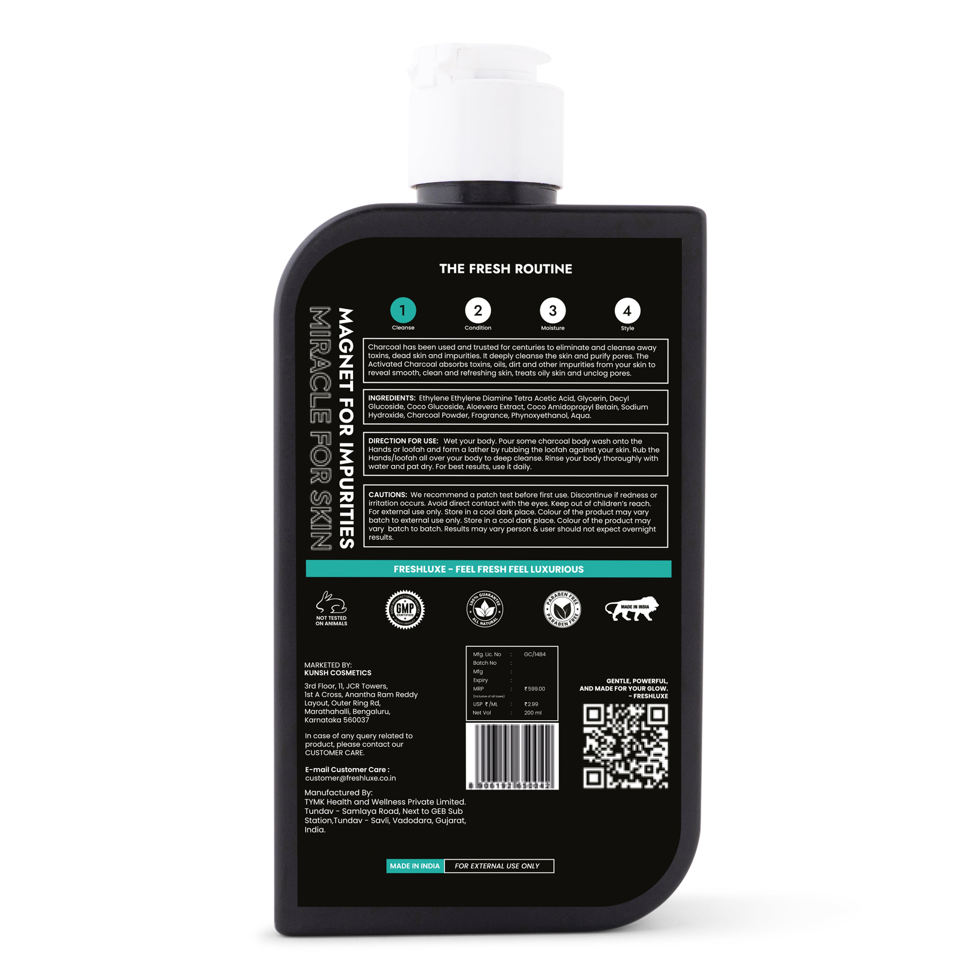 Deep Cleansing Charcoal Detox Bodywash with Aloe Vera- 200ml
