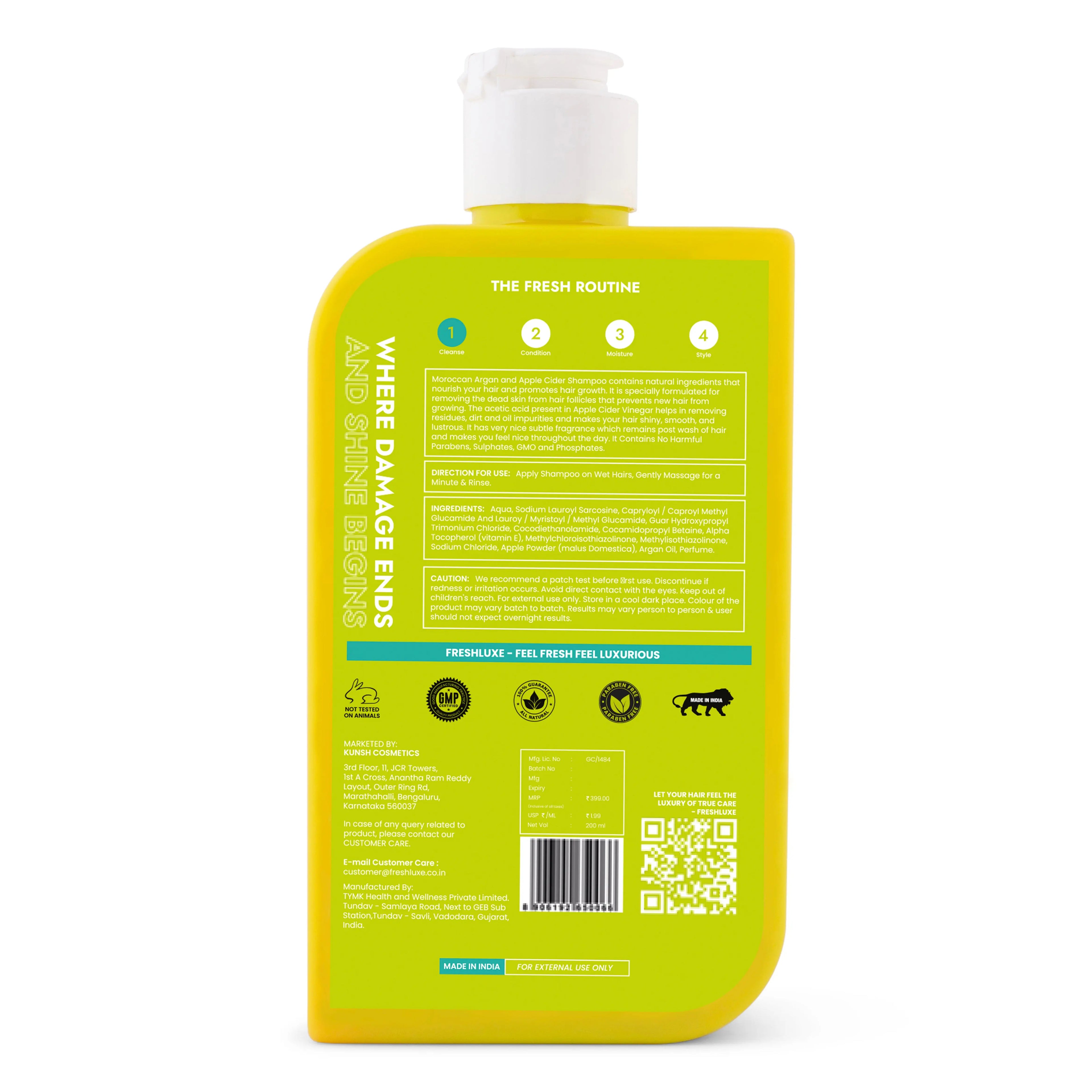 FreshLuxe Repair Shampoo | Damaged Bond Repair Cleanser | Moroccan Argan Oil & Apple Cider | Men & Women