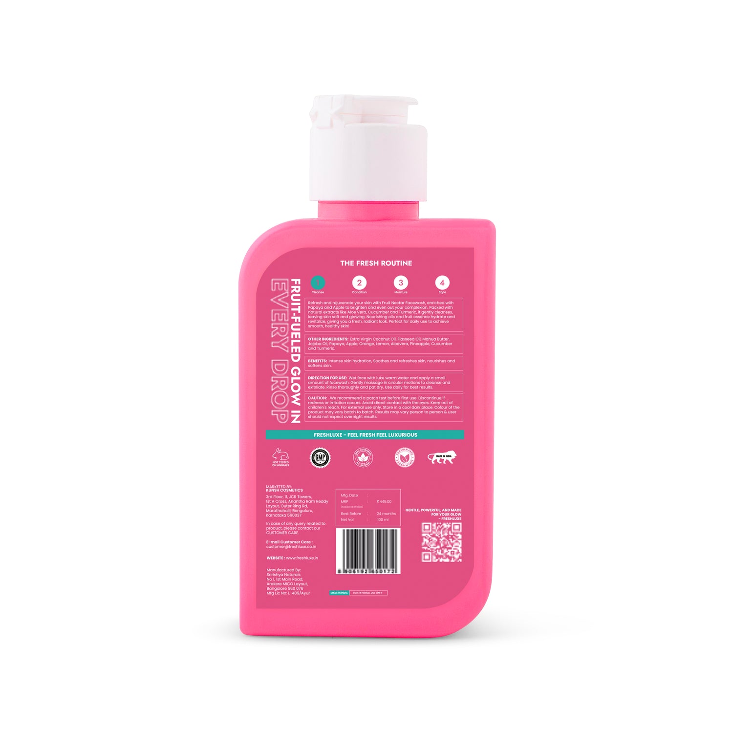 FreshLuxe Fruit Nectar Face Wash | Glowing Skin & Reducing Dark Spots | Apple, Papaya & Turmeric | Unisex Cleanser | Daily Use