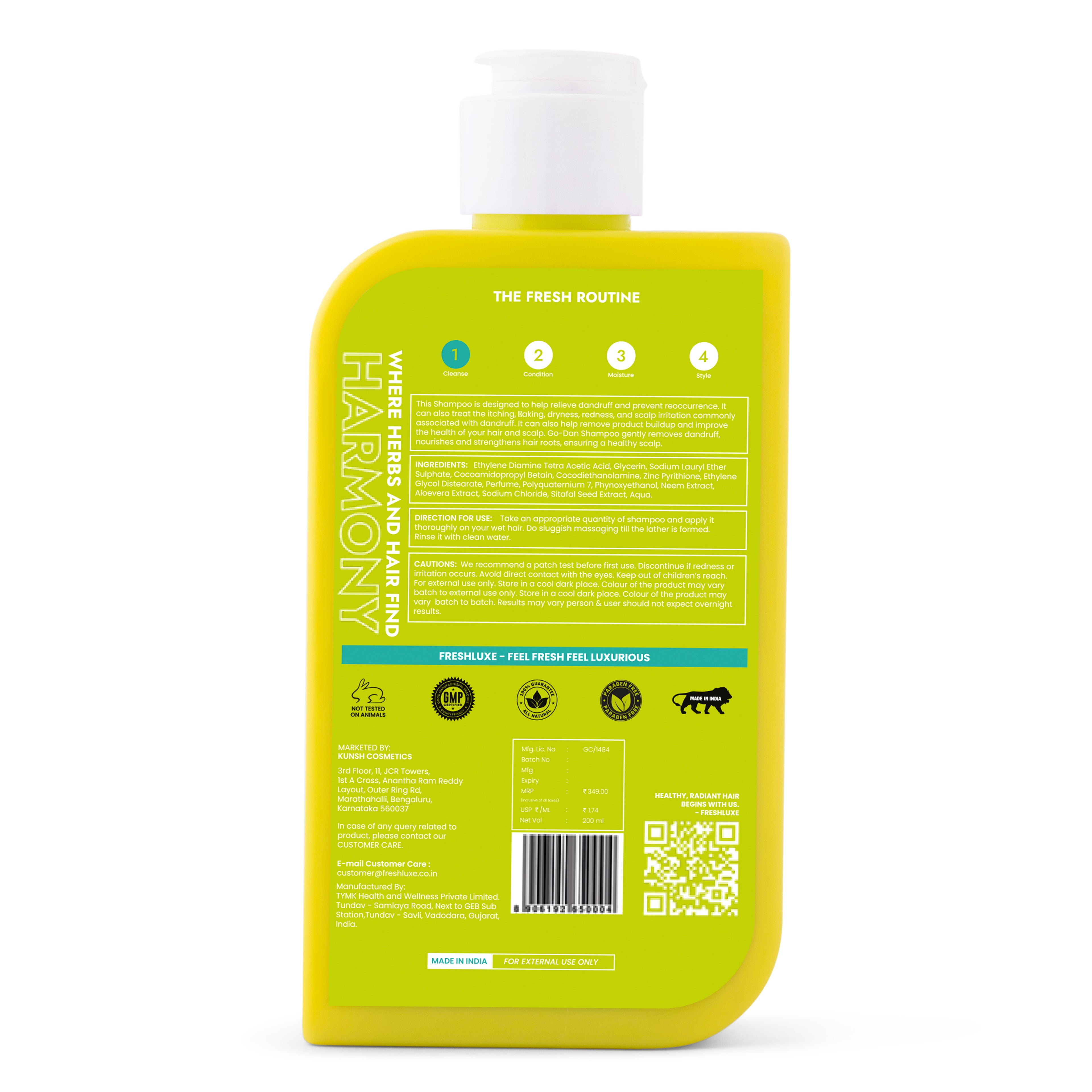 Herbal Harmony Shampoo with Neem, Aloe Vera & Sitaphal Seeds | Reduces Dandruff & Prevents Breakage- 200ml