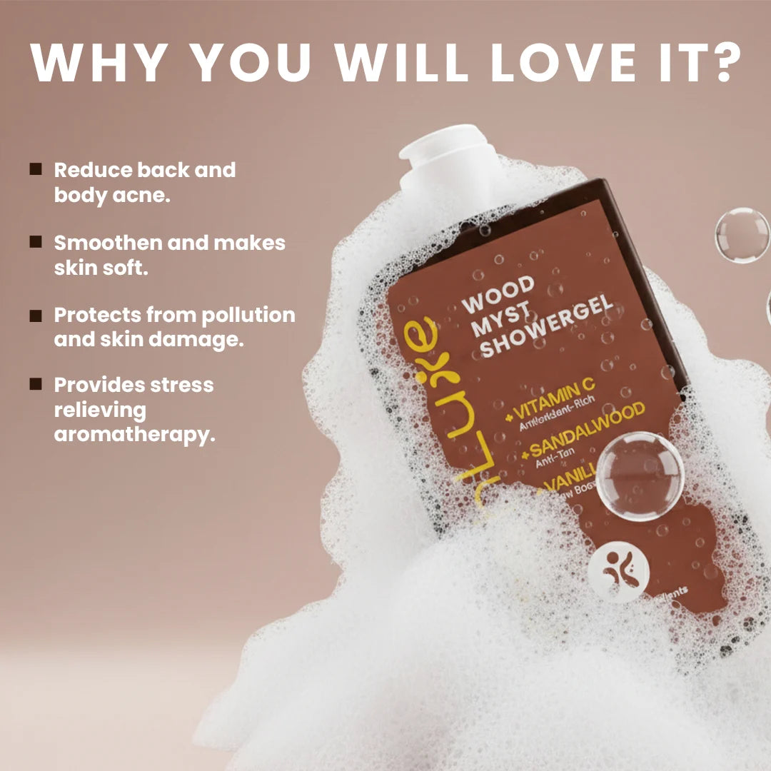 FreshLuxe Wood Myst Body Wash | Reduces Uneven Skin Tone & Dullness | Vanilla Scent | 200 ml | 400 ml