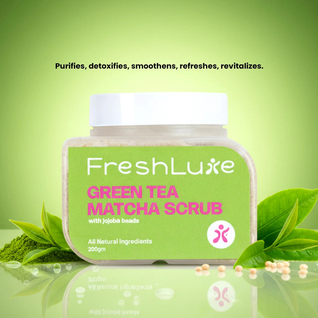 Green Tea Matcha Face & body Scrub | Vitamin C & Lactic Acid for Detan, Uneven Skin Tone & Skin Purification | 200gm