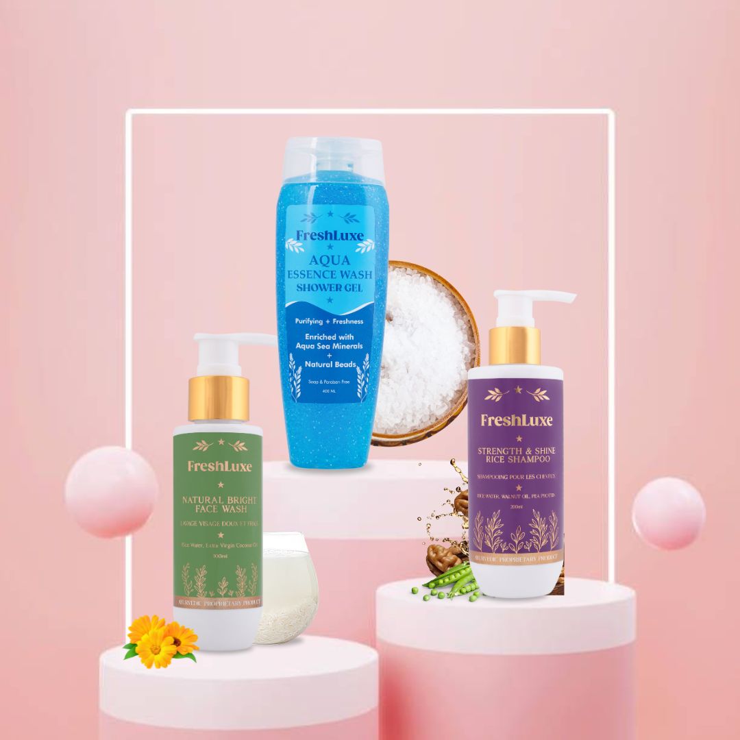 Strength & Shine Rice Water Shampoo, Natural Bright Facewash & Aqua Essence Bodywash