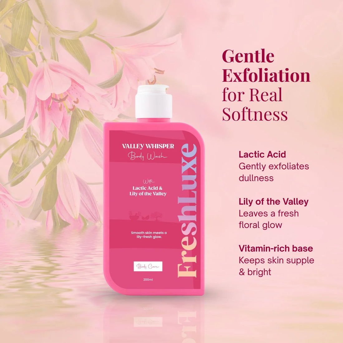 FreshLuxe Valley Whisper Body Wash | Reduces Dark Spots | Floral Scent | 200 ml | 400 ml