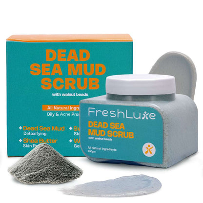 Dead Sea Mud Face &amp; Body Scrub | Lactic Acid for Detan, Exfoliation &amp; Skin Brightening | 200gm
