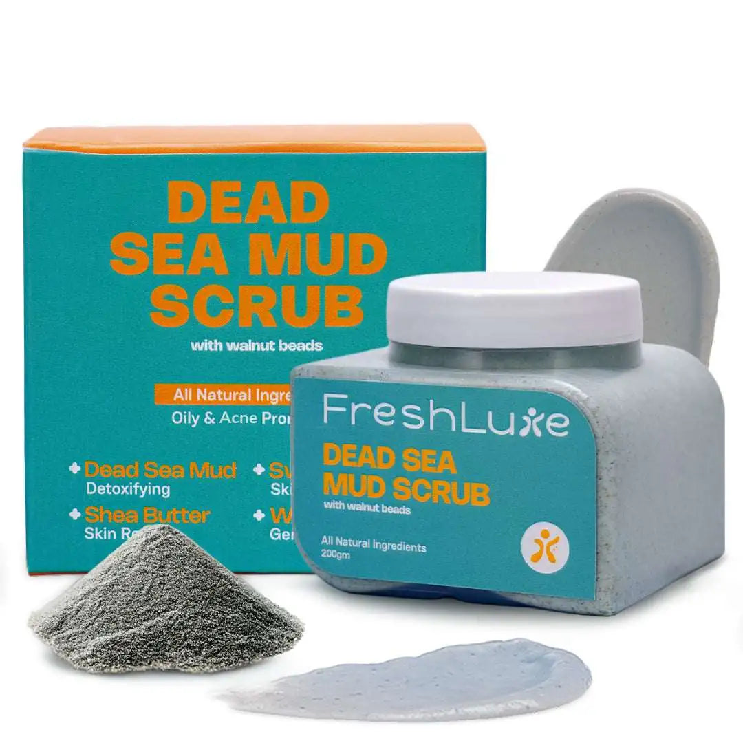 Dead Sea Mud Face &amp; Body Scrub | Lactic Acid for Detan, Exfoliation &amp; Skin Brightening | 200gm