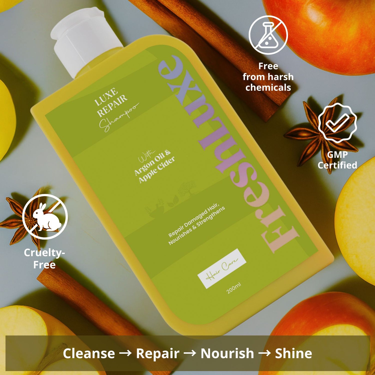 Luxe Repair Shampoo with Moroccan Argan Oil &amp; Apple Cider | For Strength &amp; Repair- 200ml