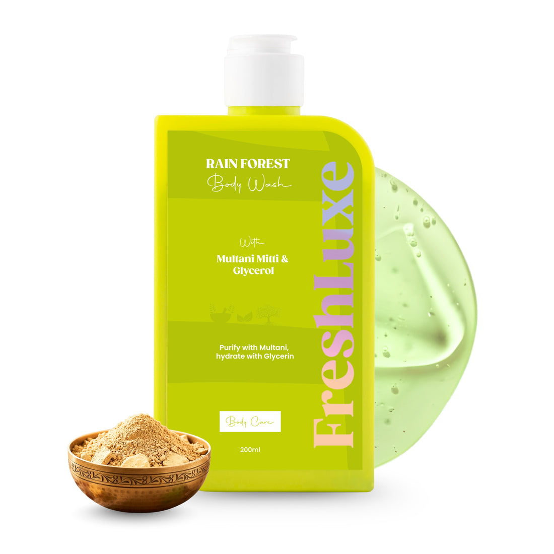 FreshLuxe Rain Forest Body Wash & Shower Gel | Infused with 1% Saligaurd PCG, Glycerol & Multani Mitti | Acne Control & Cleansing | Paraben & SLS Free | Rain Bath Scent
