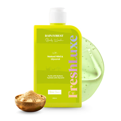 FreshLuxe Rain Forest Body Wash &amp; Shower Gel | Infused with 1% Saligaurd PCG, Glycerol &amp; Multani Mitti | Acne Control &amp; Cleansing | Paraben &amp; SLS Free | Rain Bath Scent