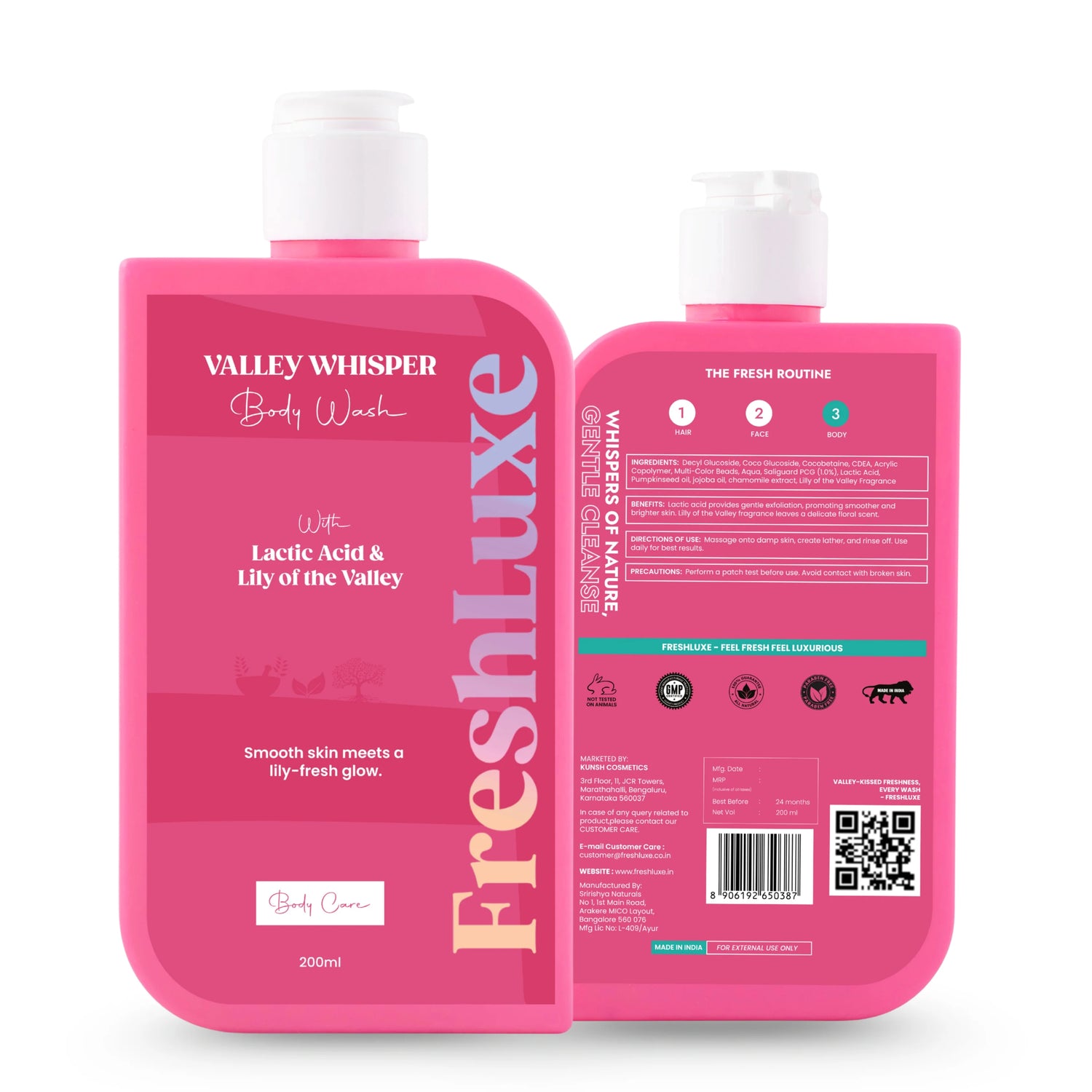 FreshLuxe Valley Whisper Body Wash | Reduces Dark Spots | Floral Scent | 200 ml | 400 ml