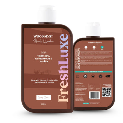 FreshLuxe Wood Myst Body Wash | Reduces Uneven Skin Tone &amp; Dullness | Vanilla Scent