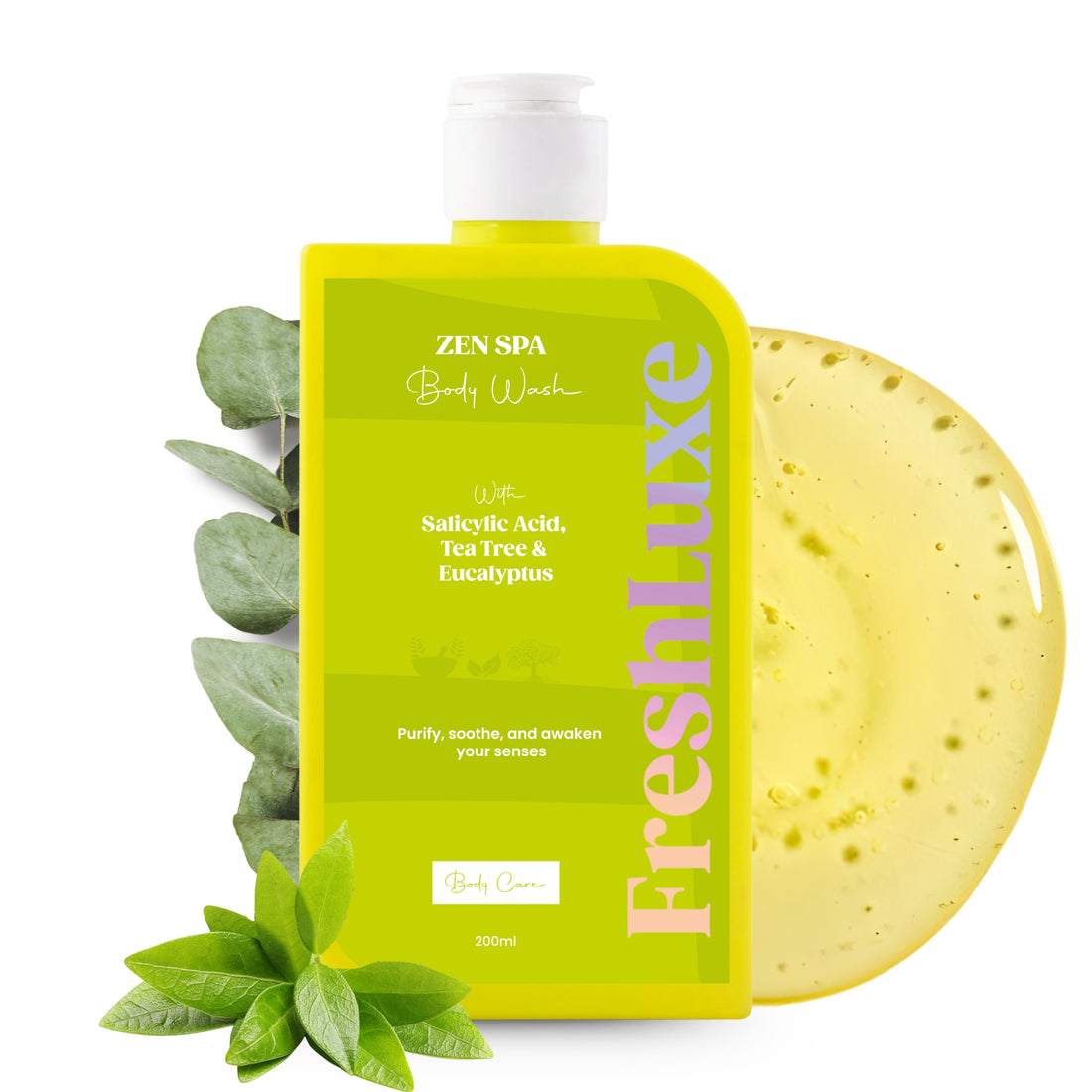 FreshLuxe Zen Spa Shower Gel & Body Wash | Infused with 1% Saligaurd PCG & Salicylic Acid with TeaTree, Eucalyptus | Soothing & Anti-Bacterial | Unclogs Pores & Prevents Breakout | TeaTree Scent