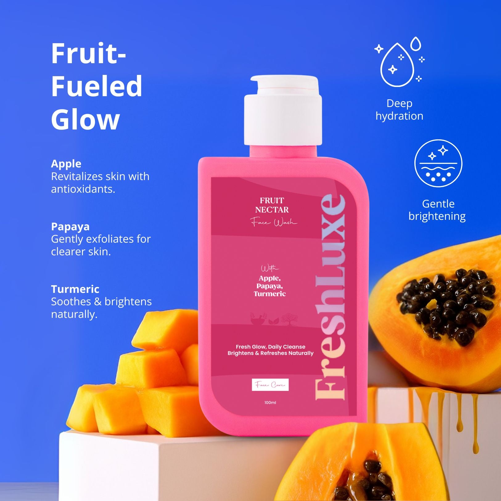 Fruit Nectar Facewash | Apple, Papaya &amp; Turmeric | Brightening &amp; Revitalizing- 100ml