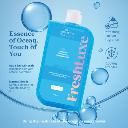 Aqua Essence Bodywash with Sea Salts &amp; Scrub Beads | For Long-Lasting Freshness