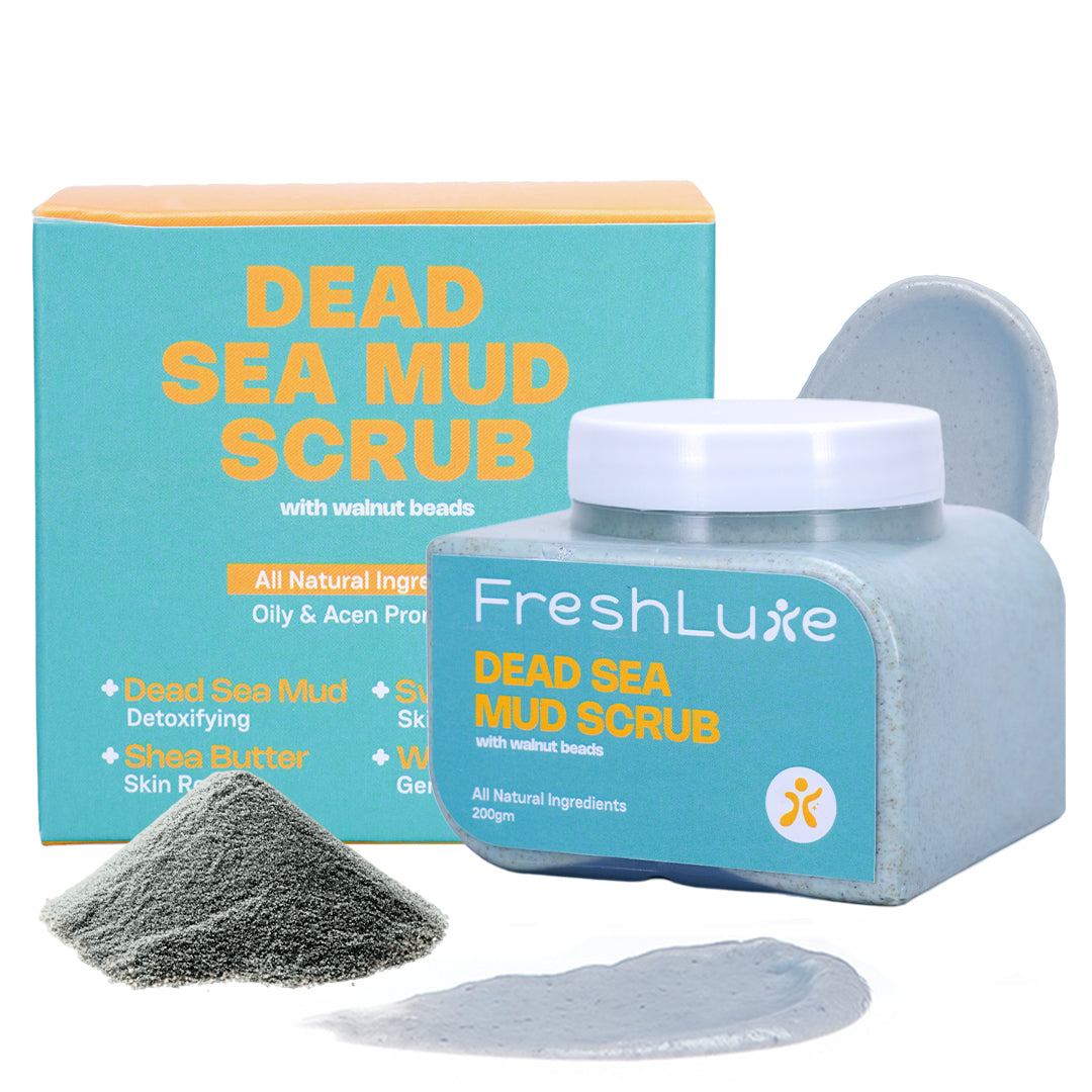 Dead Sea Mud Face &amp; Body Scrub | Lactic Acid for Detan, Exfoliation &amp; Skin Brightening | 200gm
