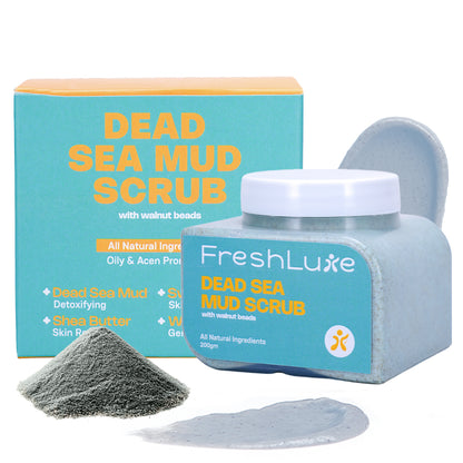 Dead Sea Mud Face &amp; Body Scrub | Lactic Acid for Detan, Exfoliation &amp; Skin Brightening | 200gm