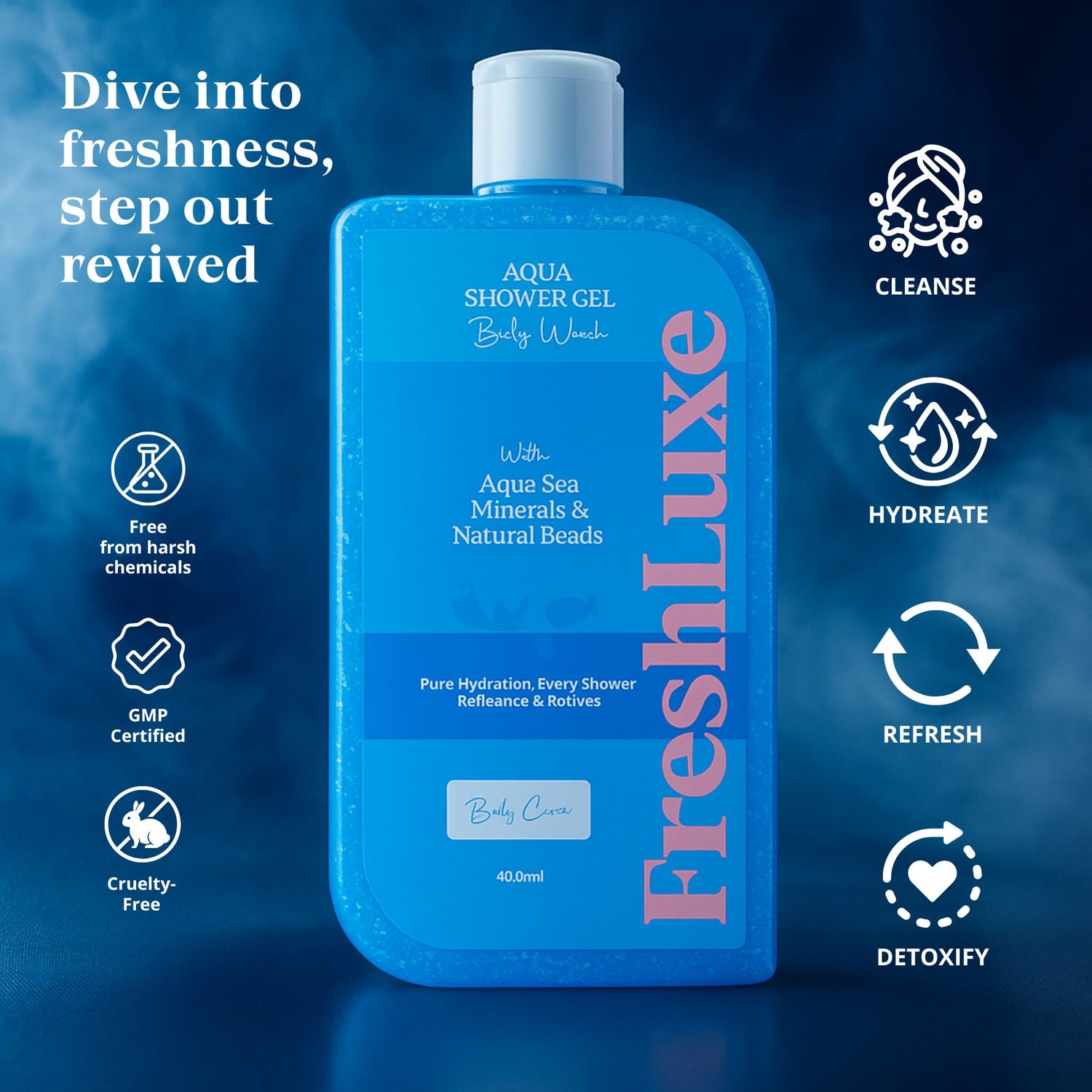 Aqua Essence Bodywash with Sea Salts &amp; Scrub Beads | For Long-Lasting Freshness