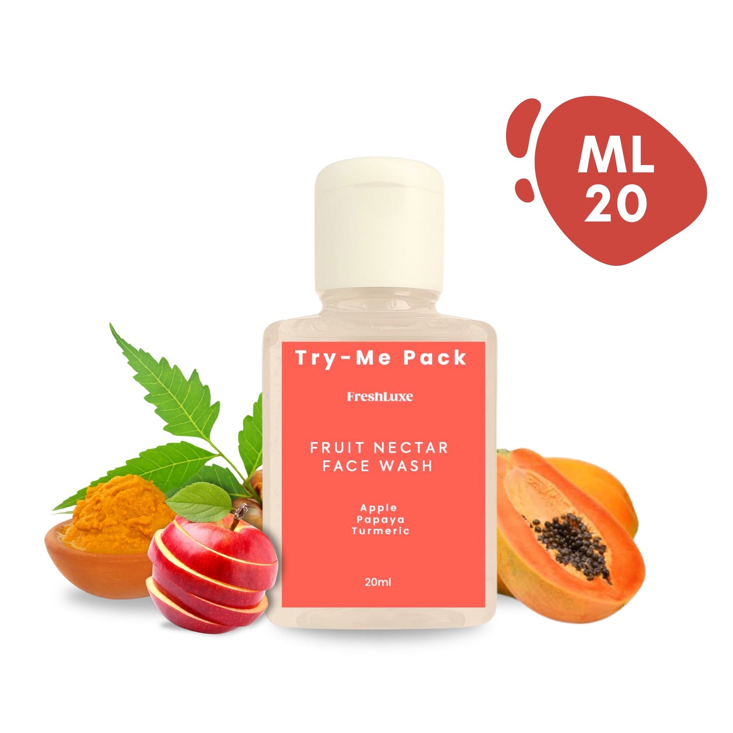 Fruit Nectar Facewash | Apple, Papaya &amp; Turmeric | Brightening &amp; Revitalizing- 15ml
